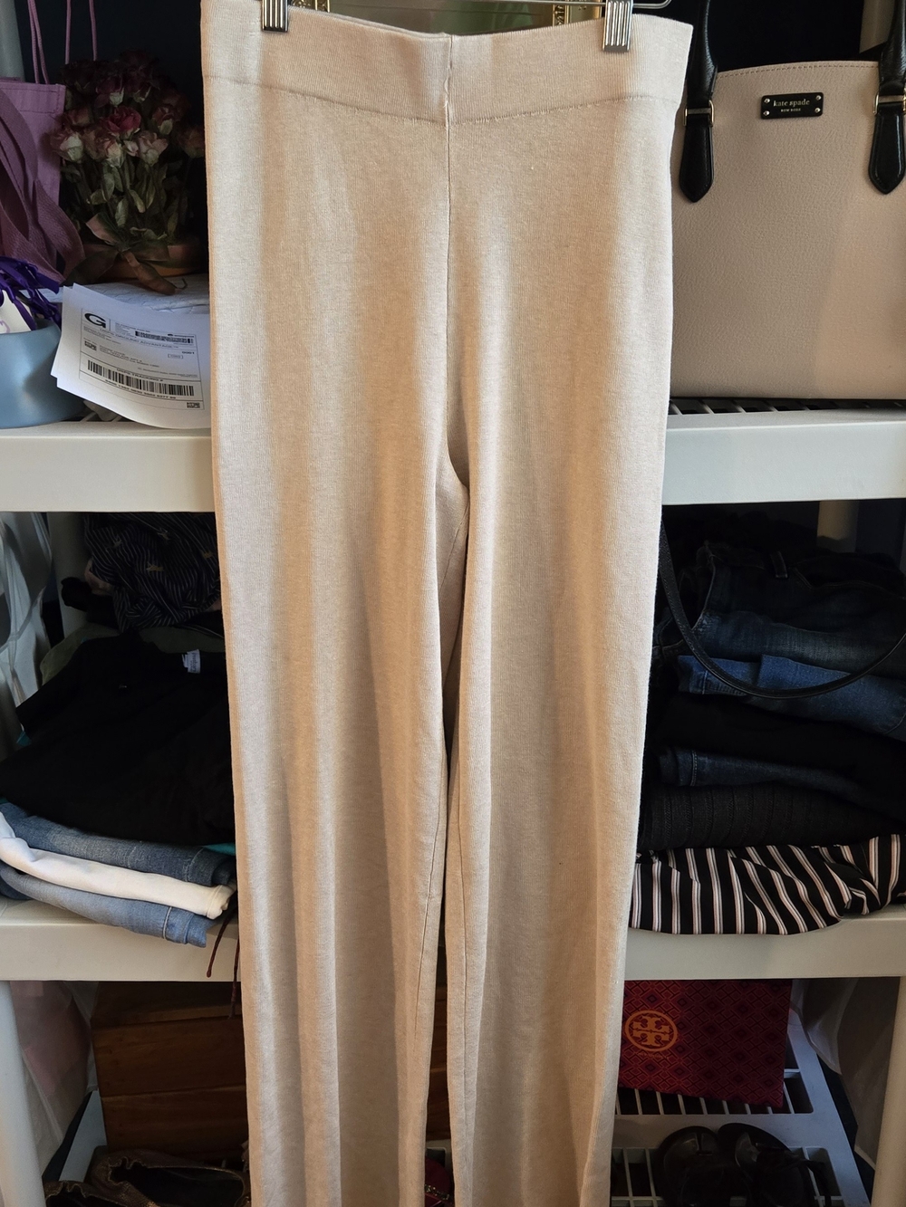 Pink Rose Beige Wide-Leg Knit Pants
